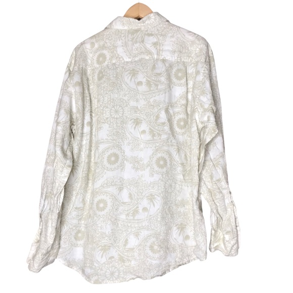 Tommy Bahama Linen Shirt Long Sleeve Button Up Paisley Floral Cream Gold Large - Picture 7 of 11